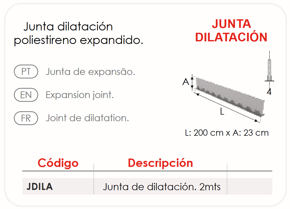 Junta de Dilatación Suelo Radiante FERCO - Poliestireno Expandido 2m